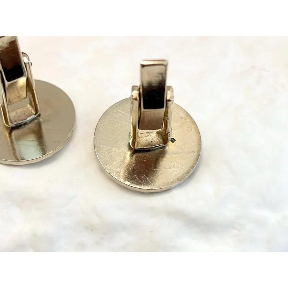 Textured 80's Style Retro Gold Toned Round Vintage Cuff Links